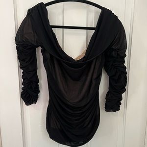 SHEIN Plus Off Shoulder Ruched Mesh Top